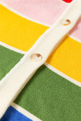 White Stripe Colorful Pattern Button Front Sweater Cardigan Cardigans JT's Designer Fashion