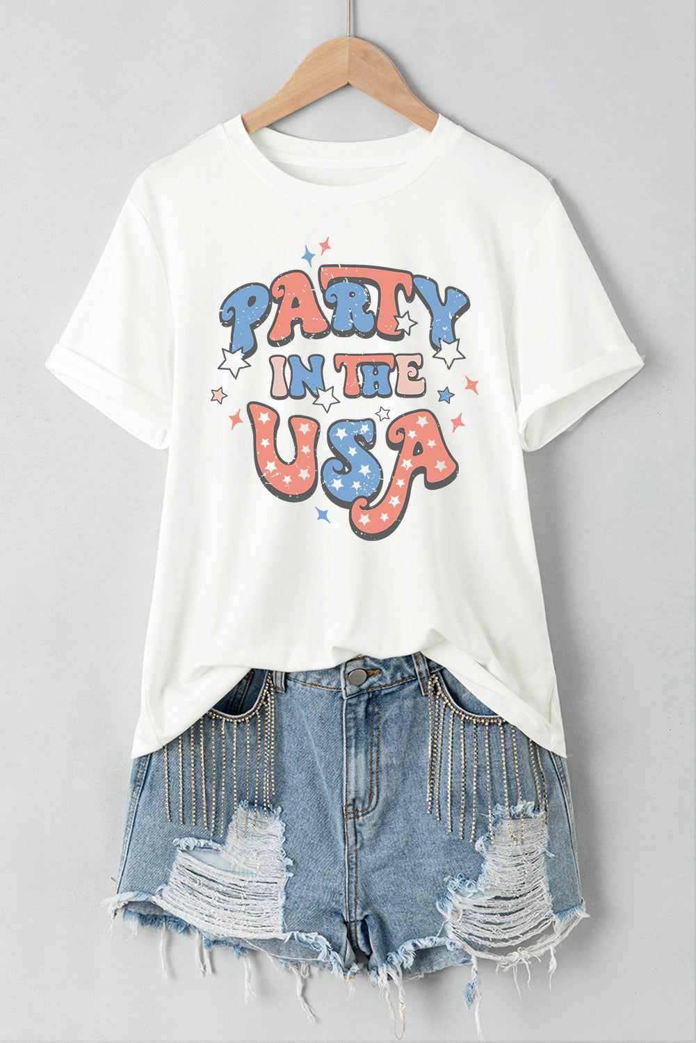 White PARTY IN THE USA Flag Fashion Graphic Tee Graphic Tees JT's Designer Fashion