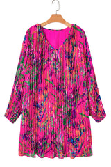 Rose Plus Size Abstract Floral Print Pleated Loose Dress Plus Size Mini Dresses JT's Designer Fashion