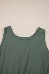 Vineyard Green Buttoned Drawstring Waist Sleeveless Wide Leg Jumpsuit Jumpsuits & Rompers JT's Designer Fashion