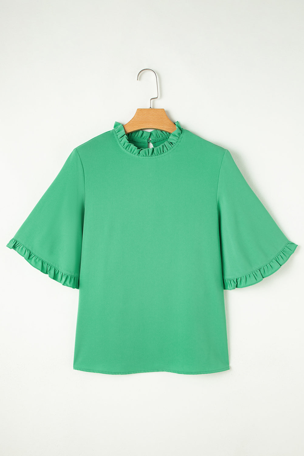Green Frilly Round Neck Wide Half Sleeve Blouse Blouses & Shirts JT's Designer Fashion