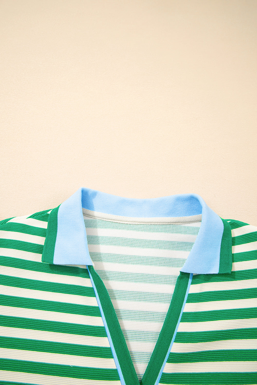 Green Stripe Print Contrast Collar Split Neck Flutter Sleeve Short Dress Mini Dresses JT's Designer Fashion