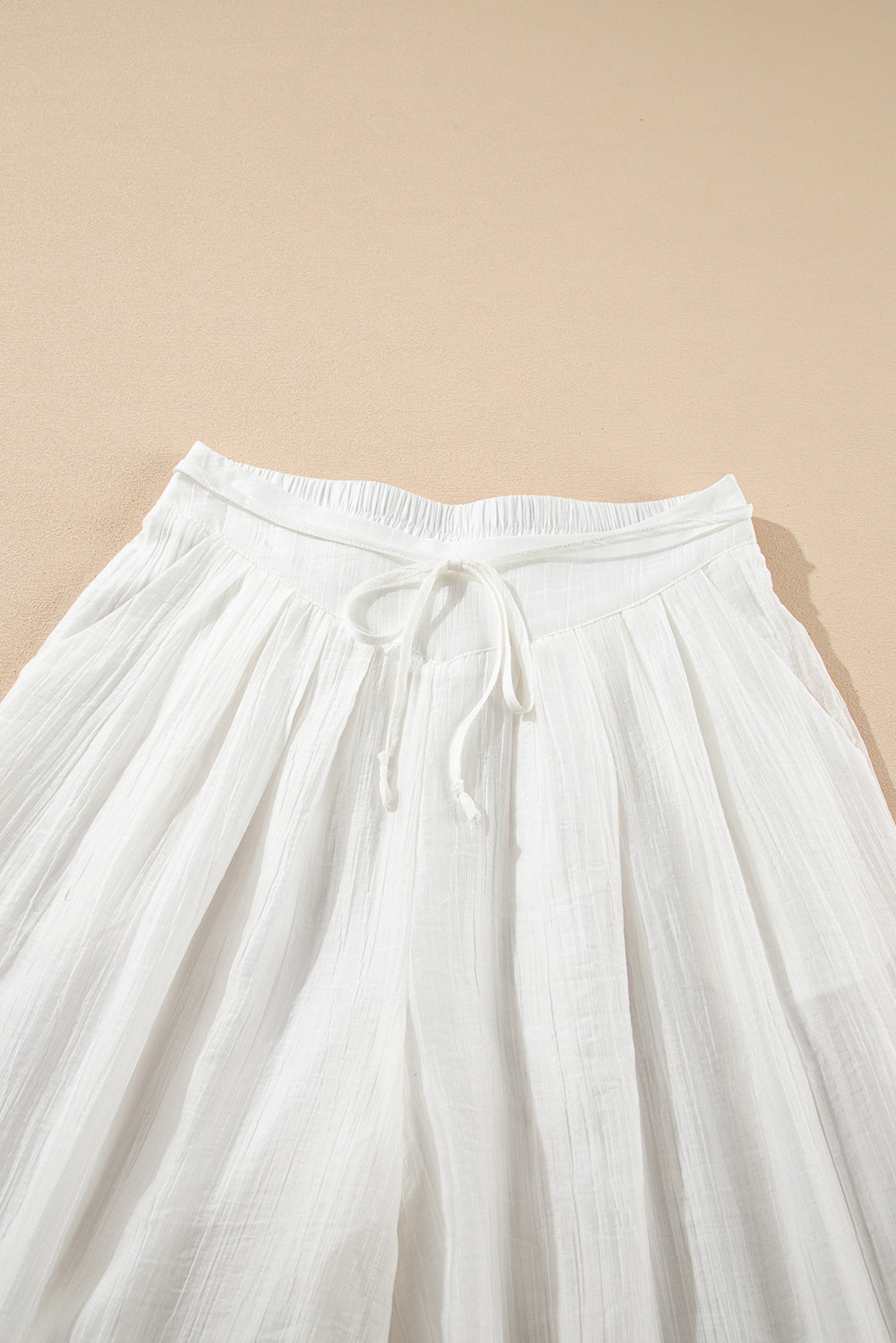 White Casual Tie Waist Pleated Wide Leg Pants Pants & Culotte JT's Designer Fashion