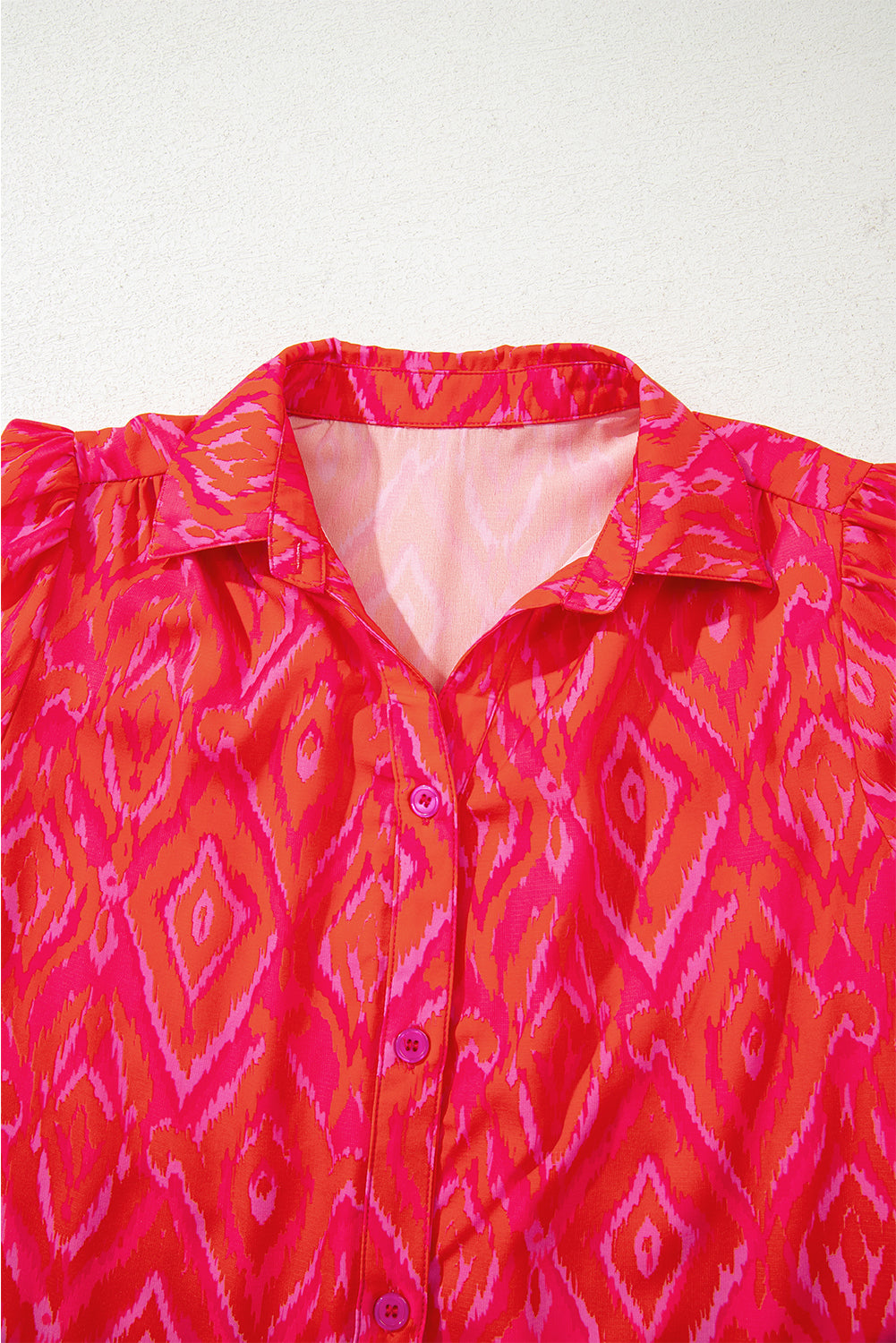 Strawberry Pink Western Aztec Geometric Ruffled 3/4 Sleeve Shirt Blouses & Shirts JT's Designer Fashion