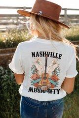 White NASHVILLE MUSIC CITY Guitar Wings Graphic Tee Graphic Tees JT's Designer Fashion