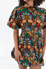 Multicolour Floral Puff Short Sleeve Shirt Mini Dress Mini Dresses JT's Designer Fashion