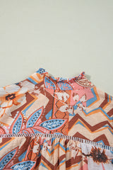 Orange Floral Print Shirred Cuff Buttoned Loose Shirt Blouses & Shirts JT's Designer Fashion