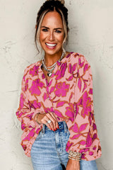Pink Floral Print Batwing Sleeve Buttoned Loose Fit Shirt Blouses & Shirts JT's Designer Fashion