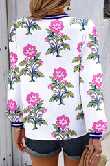 White Floral Print Striped V Neck Blouse Blouses & Shirts JT's Designer Fashion