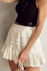 Beige Tiered Ruffled Hemline Elastic Waist Mini Skirt Beige 100%Polyester Skirts & Petticoat JT's Designer Fashion