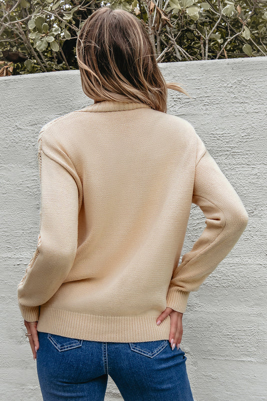 Beige Open Knit Drop Shoulder Sweater Cardigan Cardigans JT's Designer Fashion