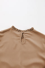 Light French Beige Frilled Collar Ruffled Shoulder Tiered Dress Mini Dresses JT's Designer Fashion