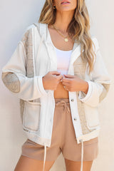 Beige Quilted Textured Patchwork Loose Fit Hooded Jacket Jackets JT's Designer Fashion