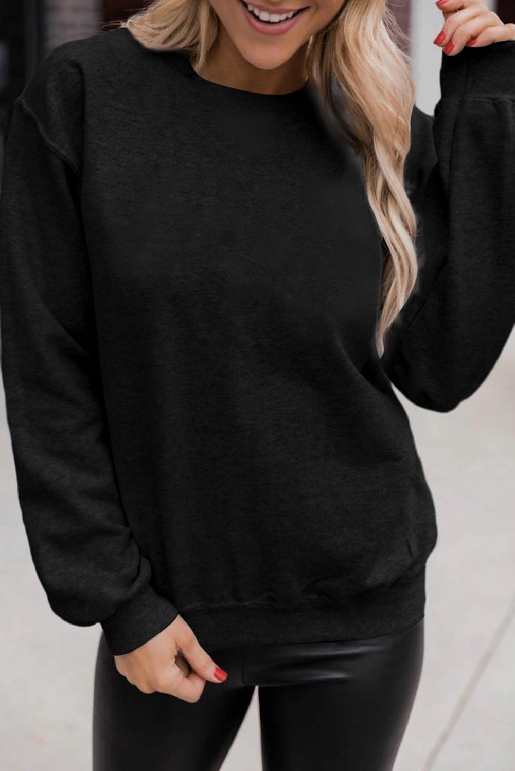Black Solid Color Crewneck Pullover Sweatshirt Sweatshirts & Hoodies JT's Designer Fashion