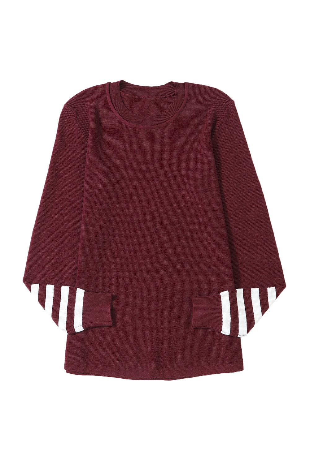Red Striped Sleeve Plain Knit Sweater Sweaters JT's Designer Fashion