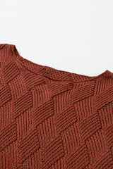 Gold Flame Solid Color Textured Crew Neck Loose Sweater Sweaters JT's Designer Fashion