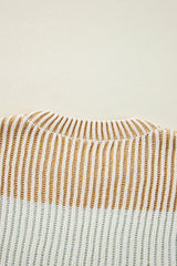 Brown Colorblock Textured Knit Bubble Sleeve Sweater Sweaters JT's Designer Fashion