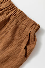 Chestnut Crinkle Textured Polo Shirt and High Waist Shorts Set Short Sets JT's Designer Fashion