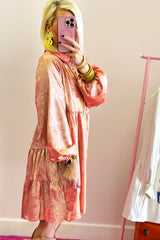 Peach Blossom Metallic Balloon Sleeve Shirt Plus Size Mini Dress Plus Size Mini Dresses JT's Designer Fashion