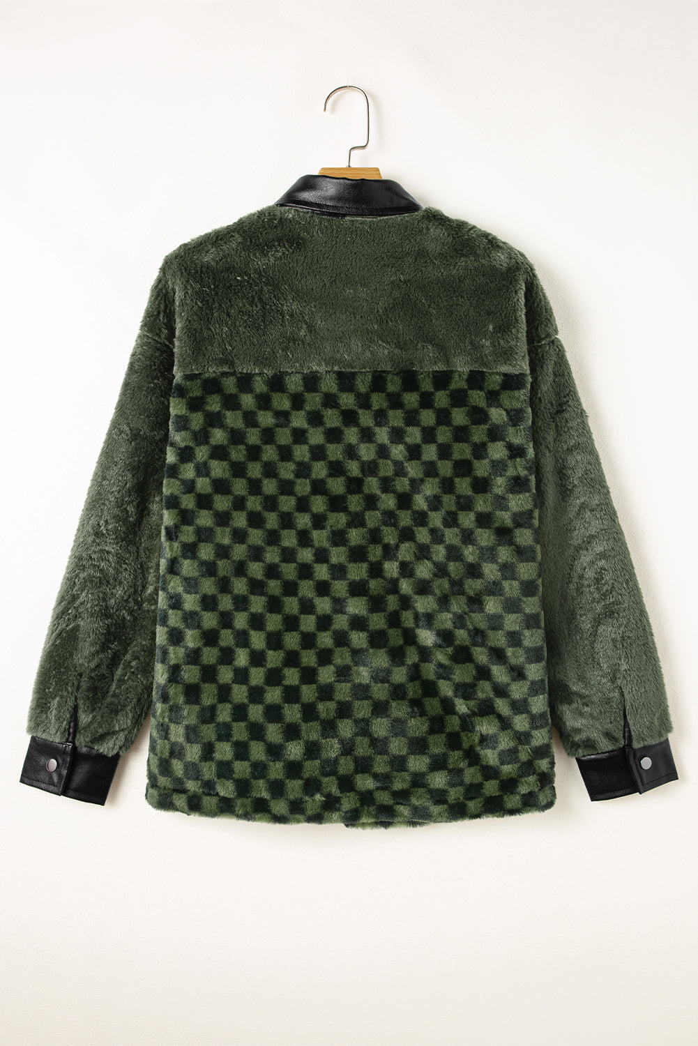 Vineyard Green Fleece Checkerboard Flap Pocket Snap Button Jacket Jackets JT's Designer Fashion