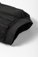 Black Notched Neck Pleated Puff Sleeve Shift T-shirt Dress T Shirt Dresses JT's Designer Fashion