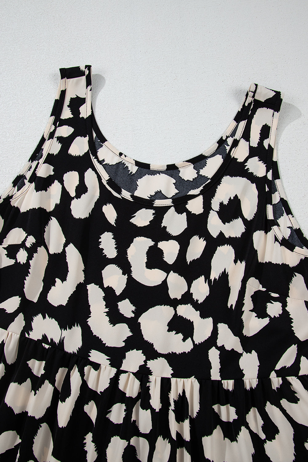 Black Leopard Print U Neck Sleeveless High Waist Dress Mini Dresses JT's Designer Fashion