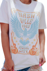 White NASHVILLE 1982 MUSIC CITY Casual T Shirt Graphic Tees JT's Designer Fashion