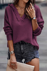 V Neck Ribbed Drop Shoulder Hooded Sweater Sweaters & Cardigans JT's Designer Fashion