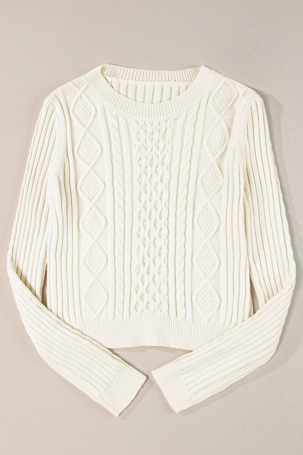 White Cable Knit Cropped Sweater Sweaters JT's Designer Fashion