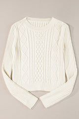White Cable Knit Cropped Sweater Sweaters JT's Designer Fashion