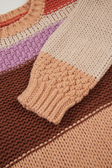 Multicolour Cropped Colorblock Drop Shoulder Knitted Sweater Sweaters JT's Designer Fashion