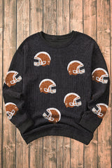 Sequin Helmet Round Neck Long Sleeve Sweatshirt Long Sleeve Tops JT's Designer Fashion