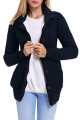 Navy Blue Long Sleeve Button-up Hooded Cardigans Sweaters & Cardigans JT's Designer Fashion