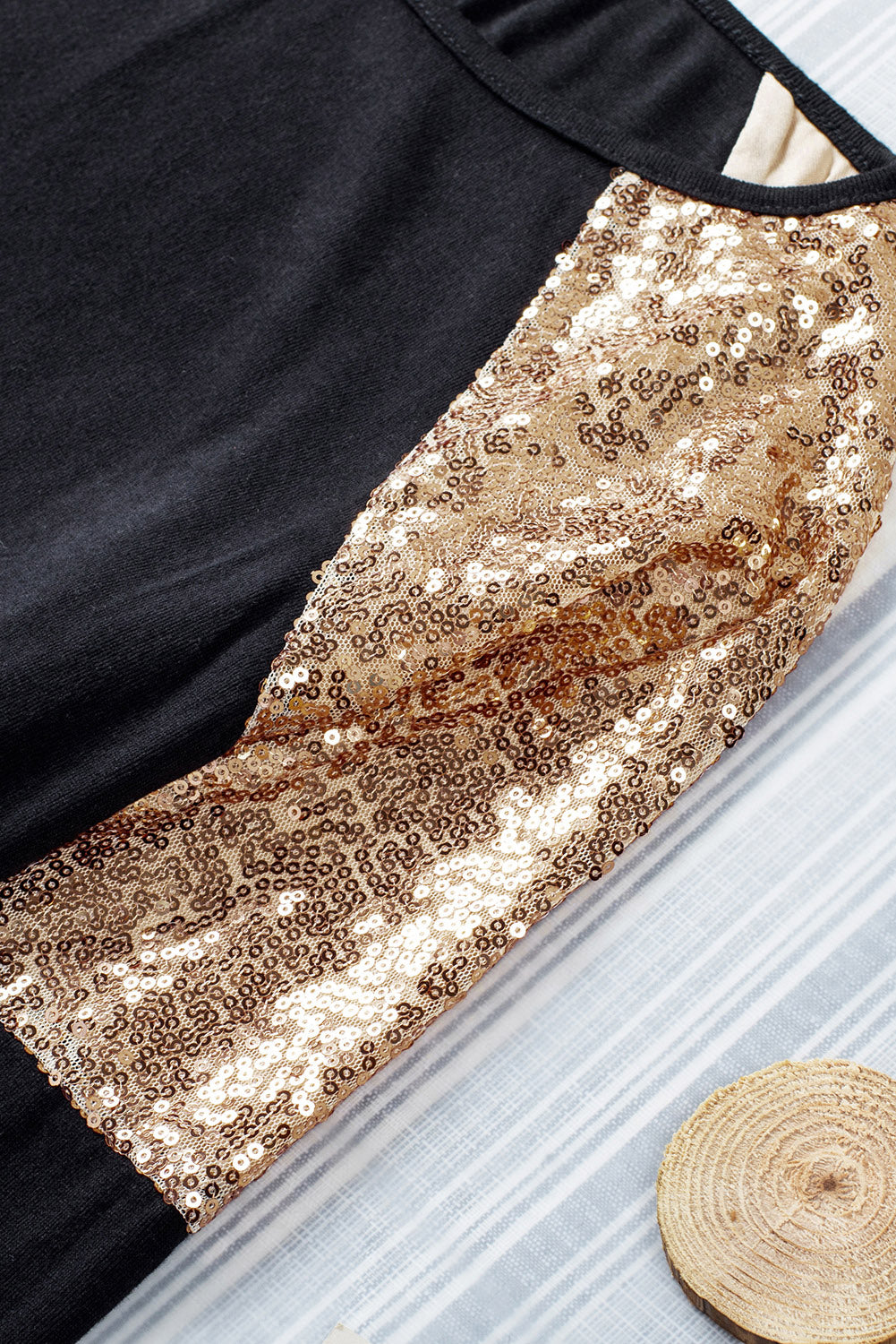 Black Sequin Shoulder Long Sleeve Top Long Sleeve Tops JT's Designer Fashion