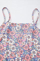 Sky Blue Floral Print Spaghetti Straps Tank Top and Shorts Set Short Sets JT's Designer Fashion