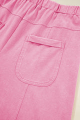 Bonbon Mineral Wash Exposed Seam Drawstring High Waist Wide Leg Cargo Pants Casual Shorts JT's Designer Fashion