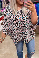 Brown Leopard Print V Neck Batwing Sleeve Plus Size Top Plus Size JT's Designer Fashion