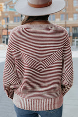 Red Dahlia Striped Print Ribbed Knit Boat Neck Baggy Sweater Sweaters JT's Designer Fashion