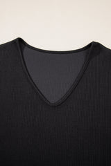 Black Flower Applique Mesh Long Sleeve V Neck Blouse Blouses & Shirts JT's Designer Fashion