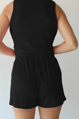 Black Corded Sleeveless Top and Pocketed Shorts Set Short Sets JT's Designer Fashion