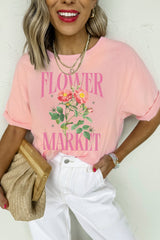 Pink FLOWER MARKET Graphic Crewneck T Shirt Graphic Tees JT's Designer Fashion