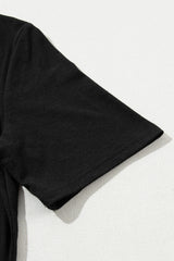 Black Solid Color T Shirt 2pcs Wide Leg Pants Set Pant Sets JT's Designer Fashion