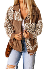 Brown Leopard Print Corduroy Long Sleeve Jacket Jackets JT's Designer Fashion