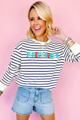 Blue Stripe Chenille FIRECRACKER Embroidered Sweatshirt Sweatshirts & Hoodies JT's Designer Fashion