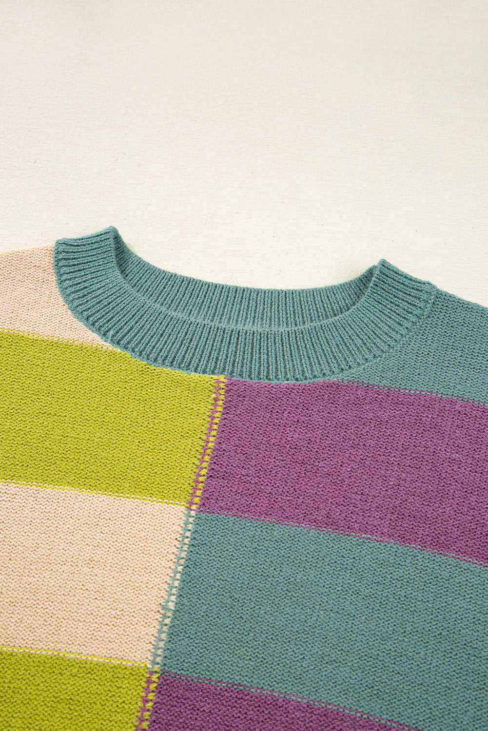 Green Stripe Drop Shoulder Ribbed Edge Casual Sweater Sweaters JT's Designer Fashion