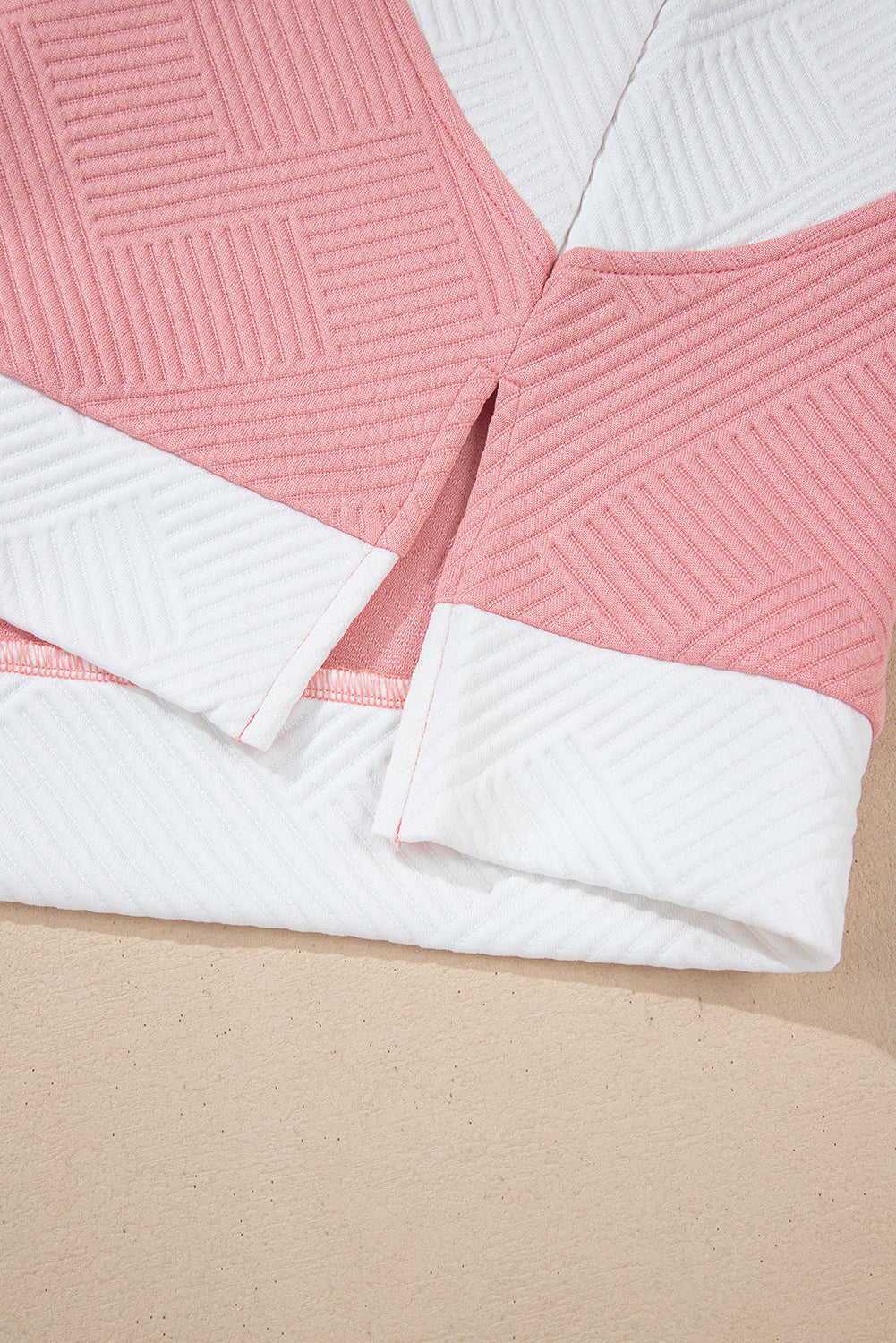 Pink Textured Colorblock Patchwork Tee Two Piece Shorts Set Short Sets JT's Designer Fashion