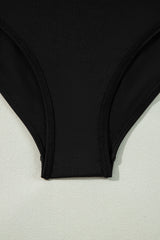 Black Pleated Mesh One Shoulder Bikini Top and Skirts Set Bikinis JT's Designer Fashion