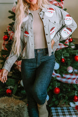 Sky Blue Sequined Santa Claus Flap Pocket Corduroy Jacket Jackets JT's Designer Fashion