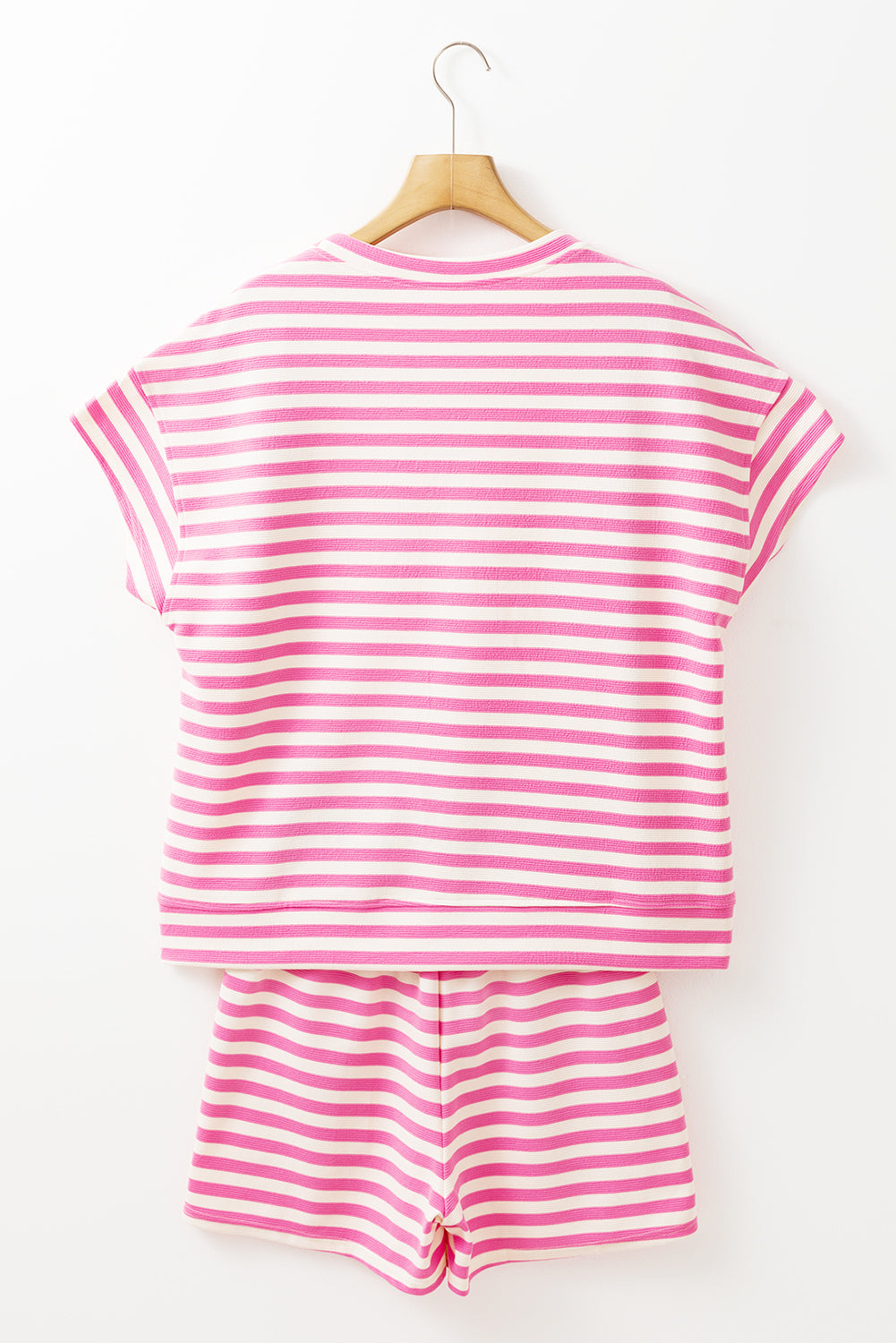 Rose Stripe Crew Neck T Shirt and Drawstring Shorts Set Short Sets JT's Designer Fashion