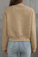 Pale Khaki Solid Geometric Textured Baseball Collar Jacket Jackets JT's Designer Fashion